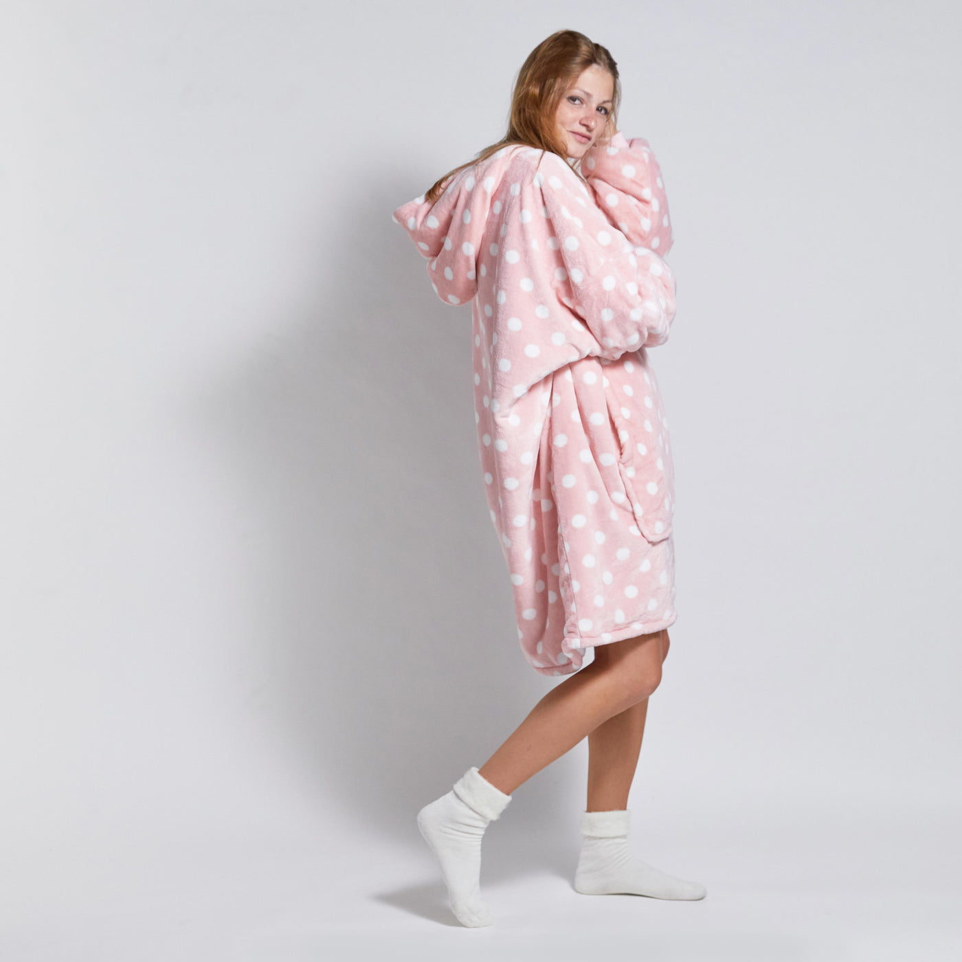 Hoodie Blanket - Pink Polka Dot