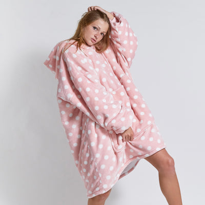 Hoodie Blanket - Pink Polka Dot